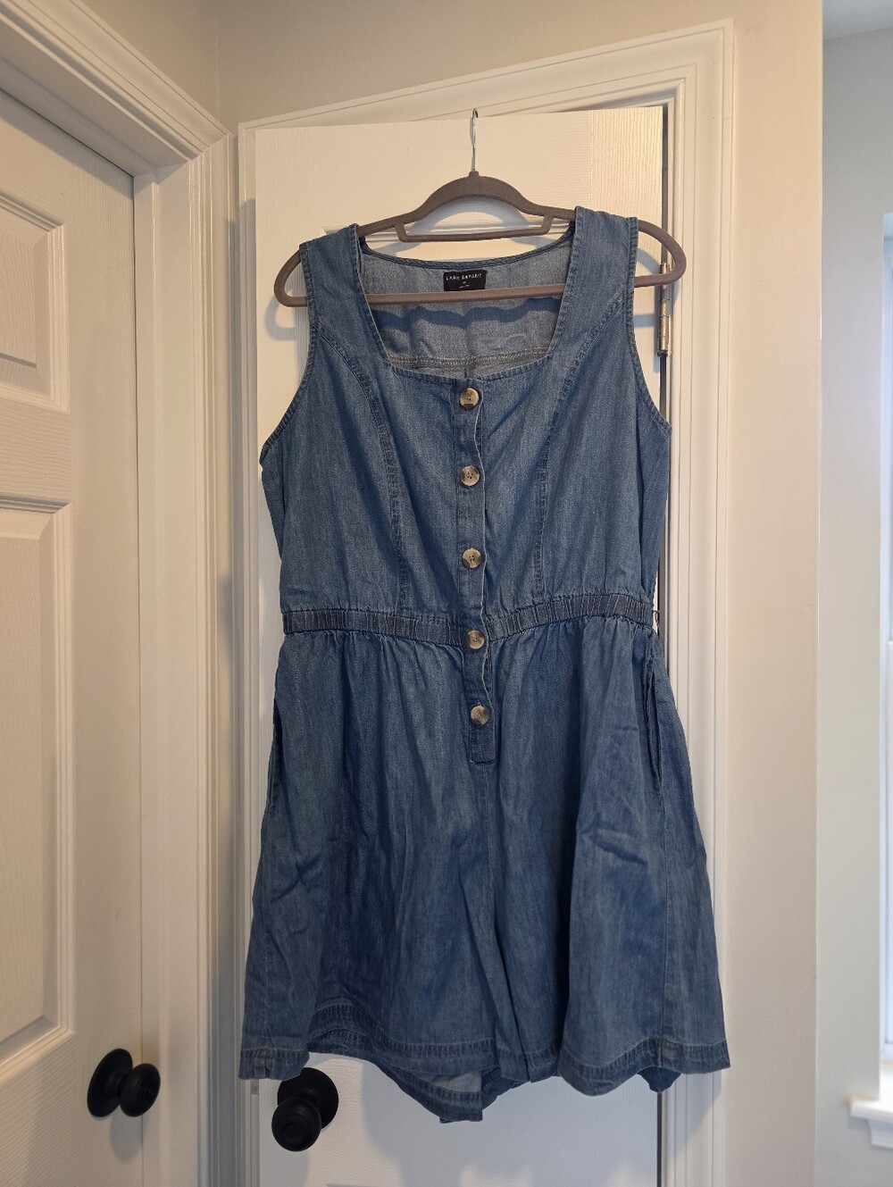 Light Blue Denim Button-Front Women Jean Romper